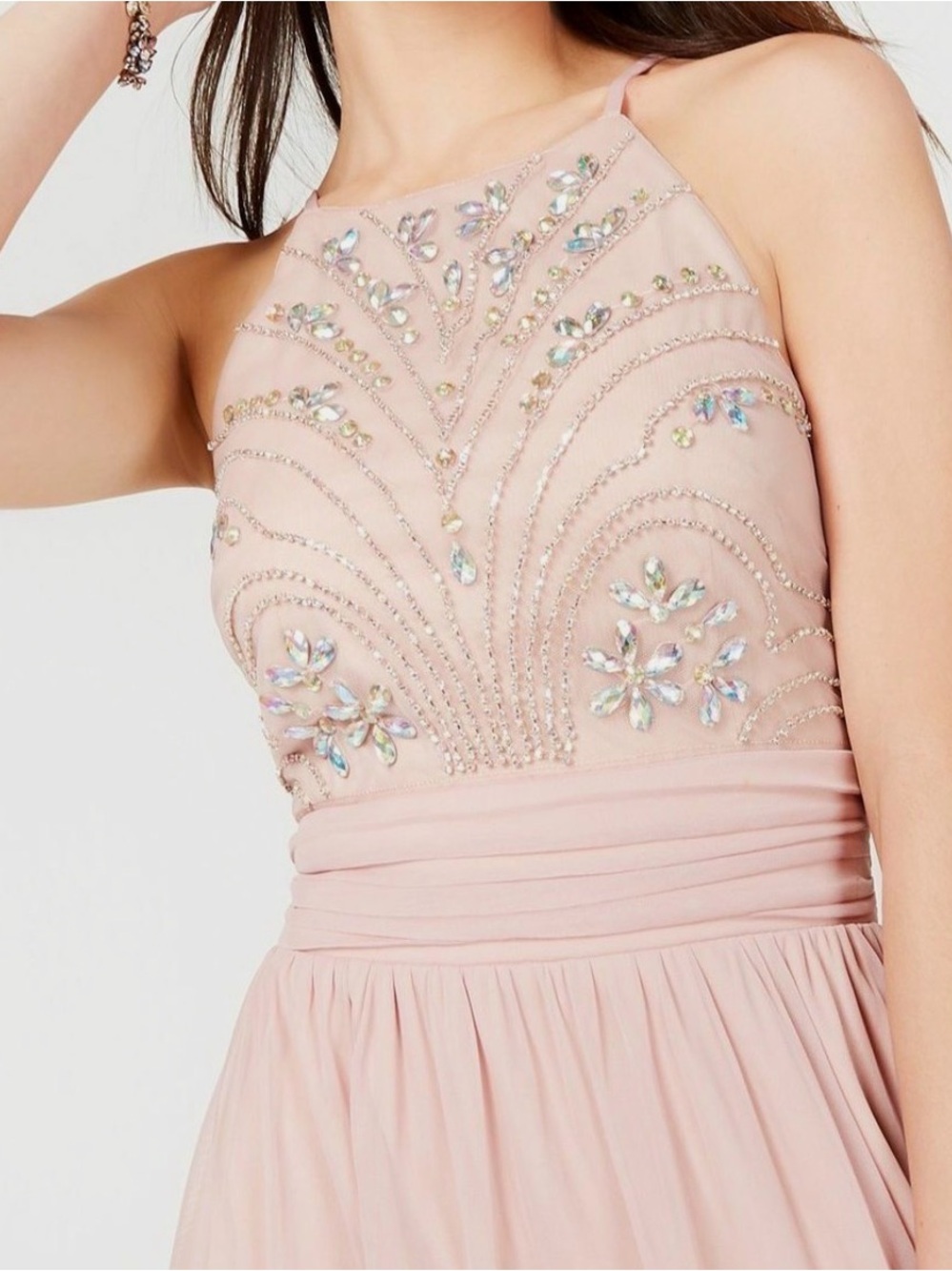 Speechless Blush Pink Beaded Halter Prom Dress